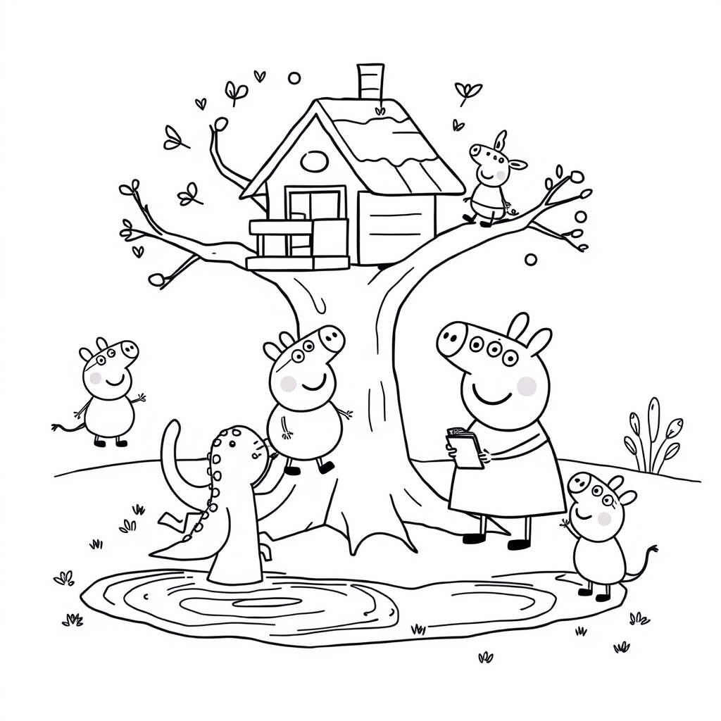 Kolorowanka Peppa Pig: Zabawy na Podwórku