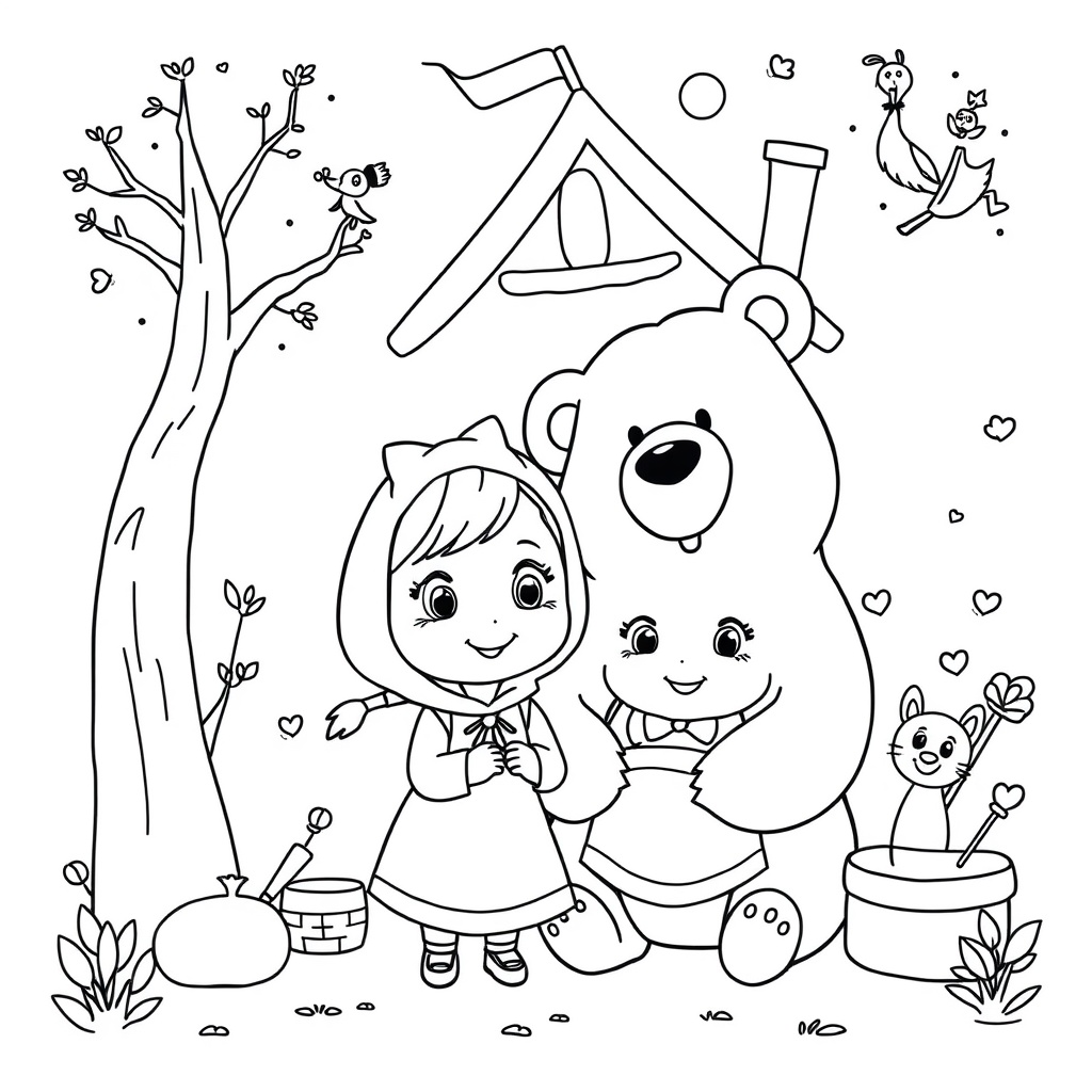 Kolorowanka Masha i Niedźwiedź